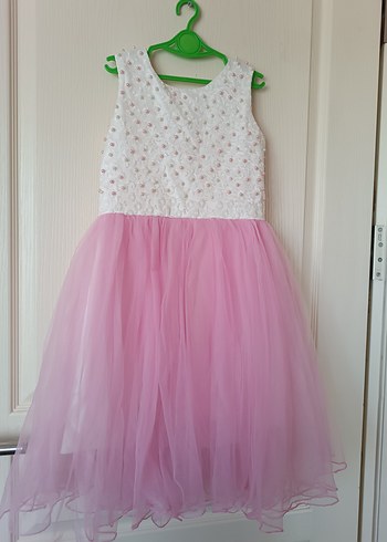 Kız Çocuk Pembe Dantelli Tül Elbise