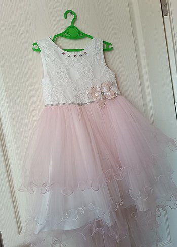 Kız Çocuk Pembe Dantelli Abiye Elbise