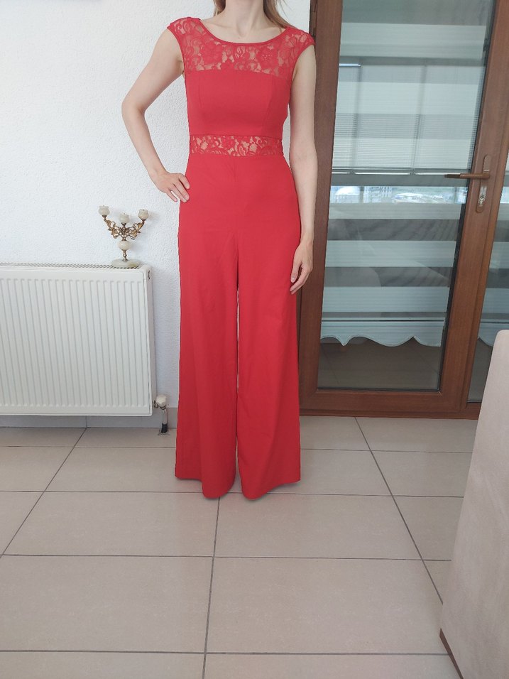 Kırmızı Dantel Detaylı Tulum.36-38 uyumlu. - Görsel 2