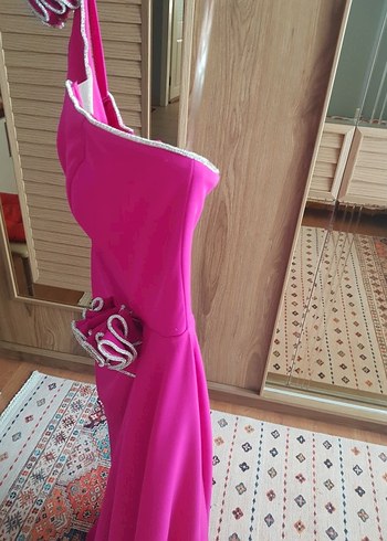 42 Beden pembe Renk Pembe Drapeli Uzun Abiye Elbise