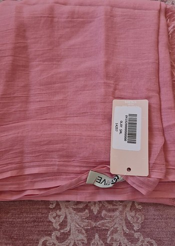 Püsküllü Pudra Pembe Keten Kadın eşarp