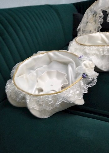 Dantel Detaylı Beyaz Vintage Düğün Sepeti - Görsel 5