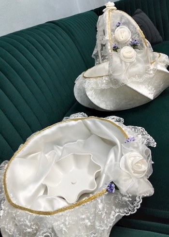 Dantel Detaylı Beyaz Vintage Düğün Sepeti - Görsel 8