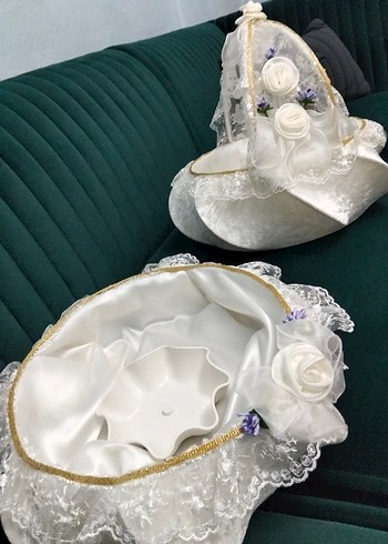 Dantel Detaylı Beyaz Vintage Düğün Sepeti - Görsel 9