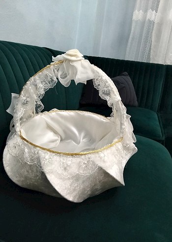 Dantel Detaylı Beyaz Vintage Düğün Sepeti - Görsel 4