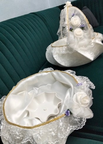 Dantel Detaylı Beyaz Vintage Düğün Sepeti - Görsel 10