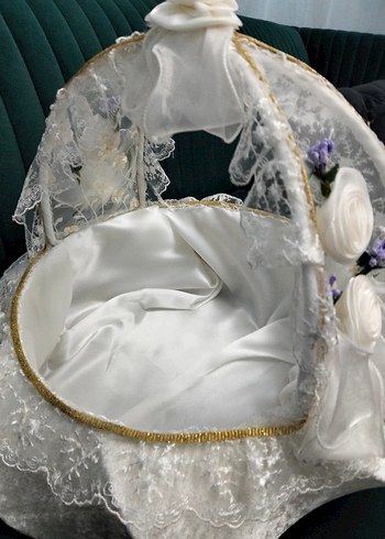 Dantel Detaylı Beyaz Vintage Düğün Sepeti - Görsel 2