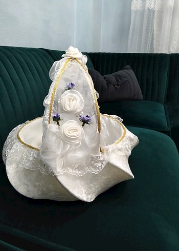 Dantel Detaylı Beyaz Vintage Düğün Sepeti - Görsel 3