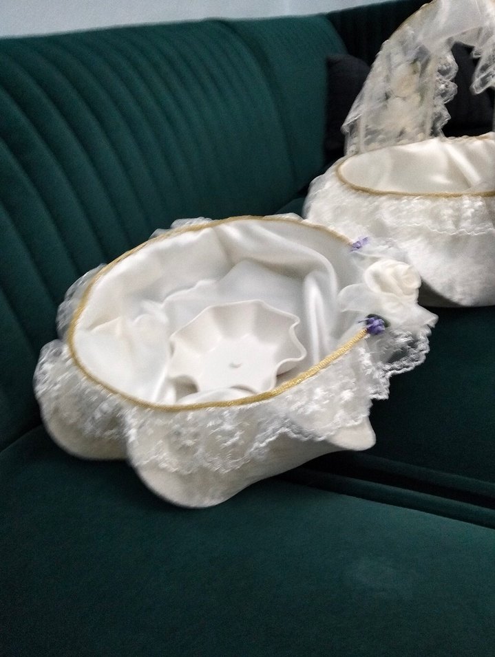 Dantel Detaylı Beyaz Vintage Düğün Sepeti - Görsel 5