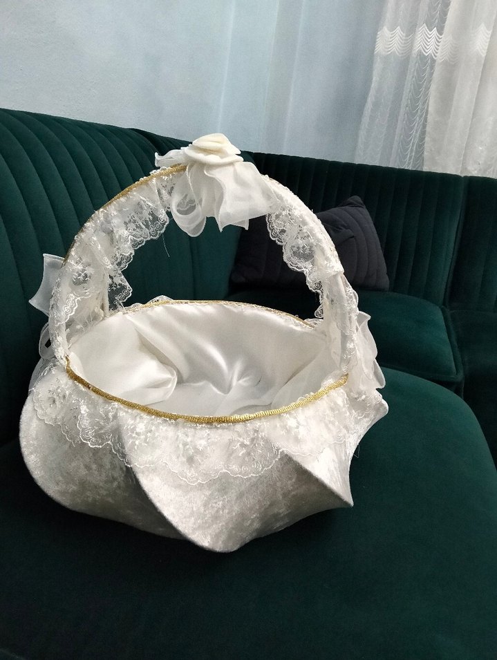 Dantel Detaylı Beyaz Vintage Düğün Sepeti - Görsel 4