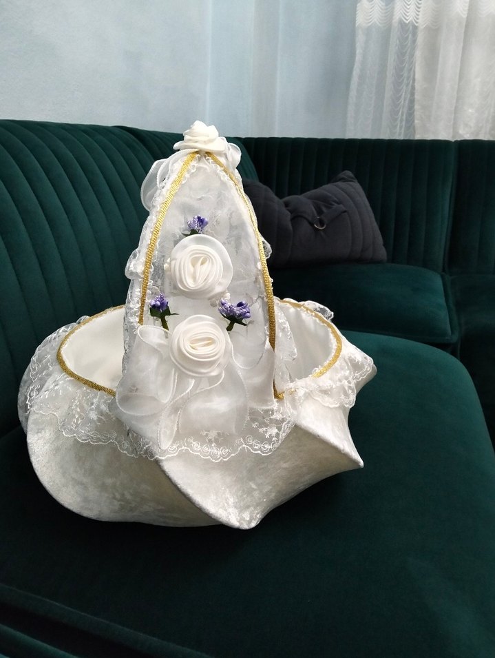 Dantel Detaylı Beyaz Vintage Düğün Sepeti - Görsel 3