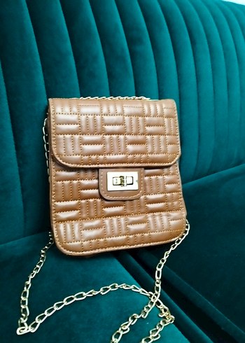 Kahverengi Deri Zincir Askılı Çanta - Görsel 5