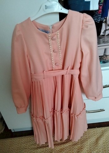 Pudra Kemerli Kız Çocuk Elbise - Görsel 2