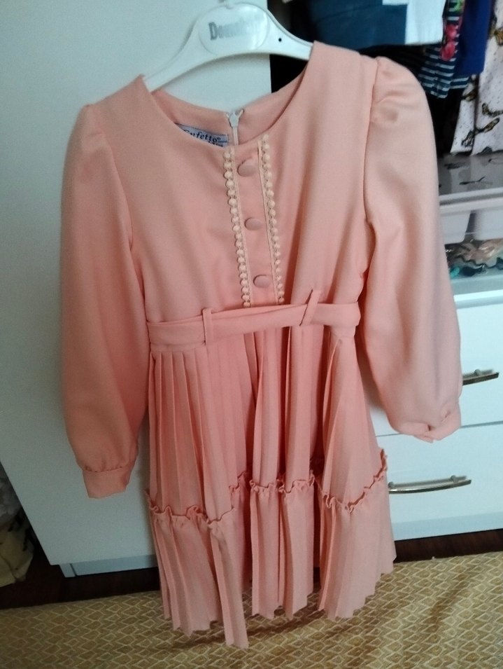 Pudra Kemerli Kız Çocuk Elbise - Görsel 2