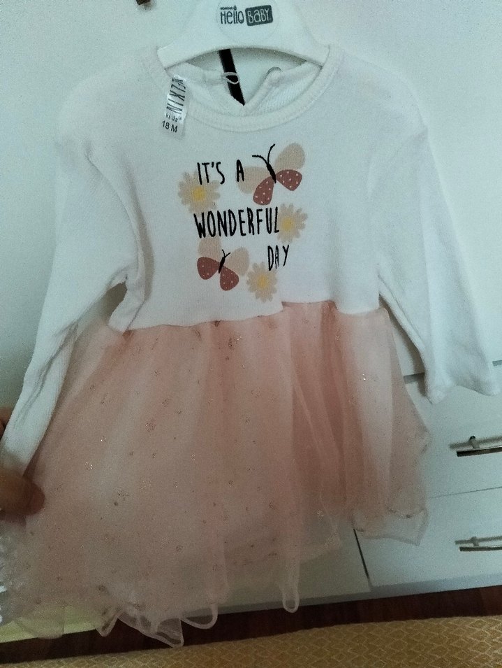 Kız Çocuk Uzun Kollu Fırfırlı Baskılı Elbise - Görsel 3