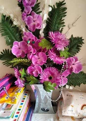 Renkli Mor Yapay Çiçek Aranjmanı - Görsel 3