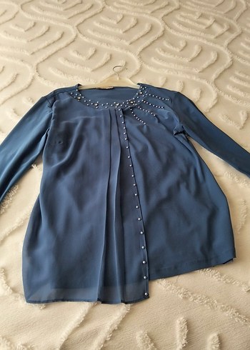 Düğmeli Mavi Hamile Bluzu - Görsel 2