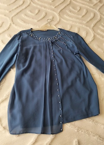 Düğmeli Mavi Hamile Bluzu - Görsel 3