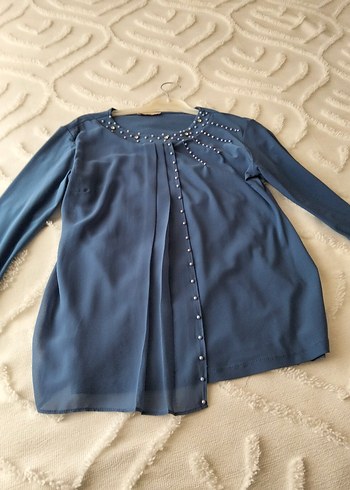 Düğmeli Mavi Hamile Bluzu - Görsel 4