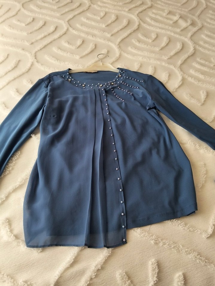 Düğmeli Mavi Hamile Bluzu - Görsel 2