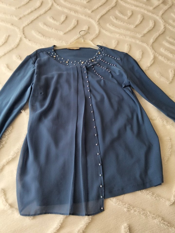 Düğmeli Mavi Hamile Bluzu - Görsel 3