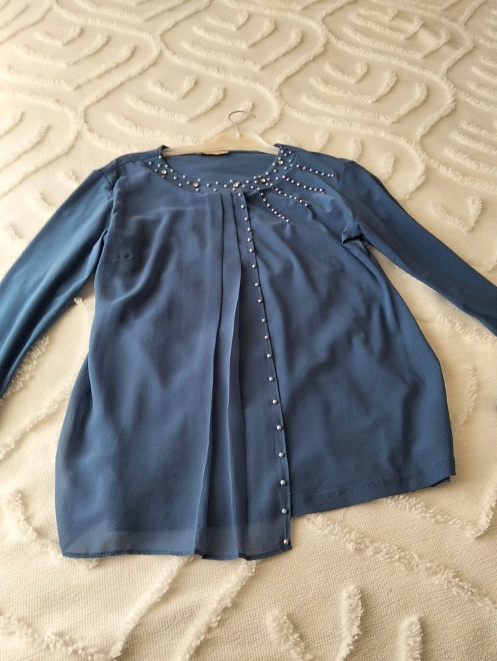 Düğmeli Mavi Hamile Bluzu - Görsel 4