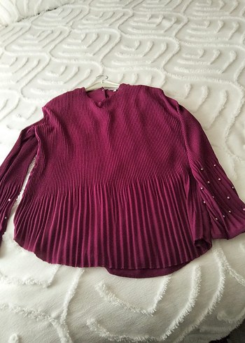 Bordo Pilili Hamile Bluz V Yaka - Görsel 2