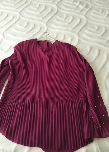 Bordo Pilili Hamile Bluz V Yaka - Görsel 3