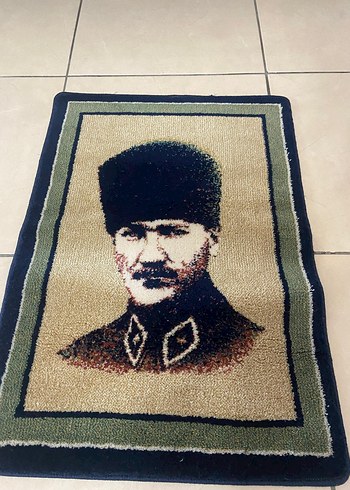 Beden kahverengi Renk Kahverengi İşlemeli Atatürk Figürlü Halı Paspas