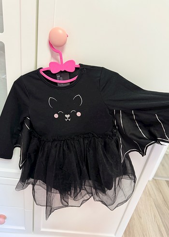 Kız Çocuk Siyah Tül Detaylı Uzun Kollu Elbise HELLOWEEN PARTİ - Görsel 2