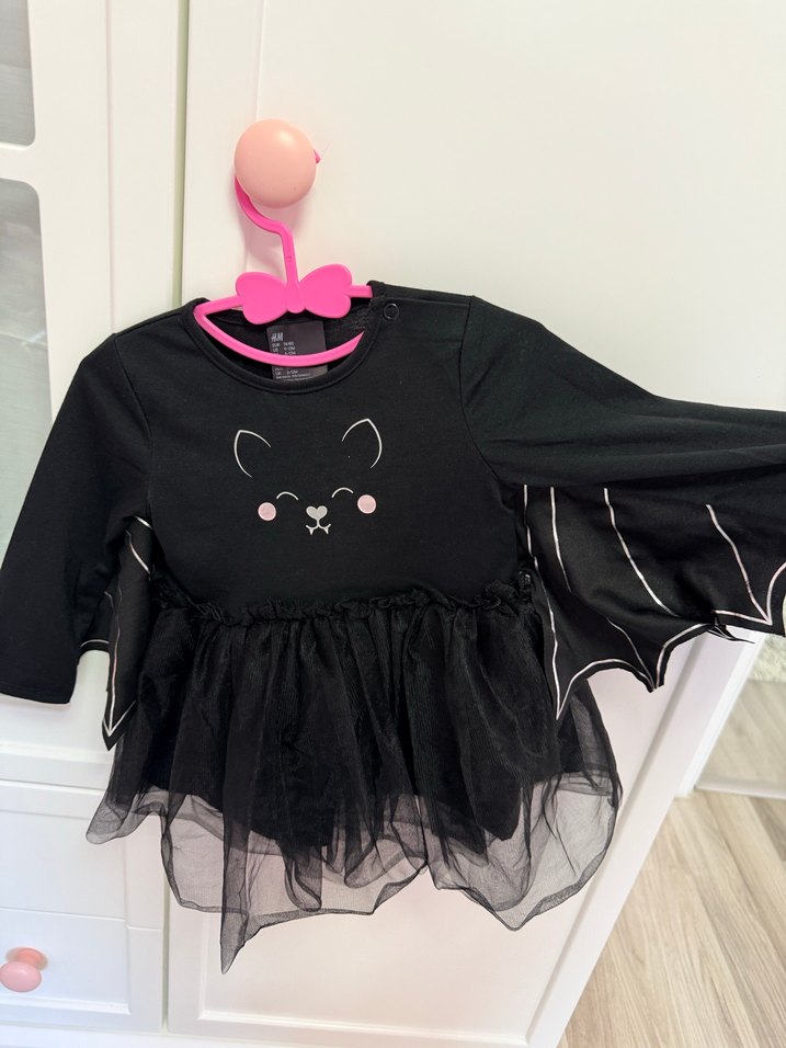 Kız Çocuk Siyah Tül Detaylı Uzun Kollu Elbise HELLOWEEN PARTİ - Görsel 2