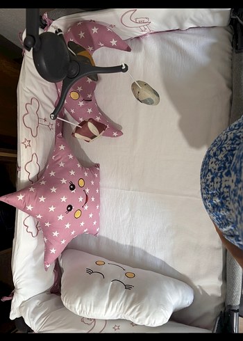 Park yatak Pembe Nakışlı Pamuk Bebek Uyku Seti 70*110 cm - Görsel 3