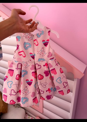 PANÇO MARKA Kız Çocuk Pembe Kalp Desenli Fırfırlı Elbise - Görsel 2
