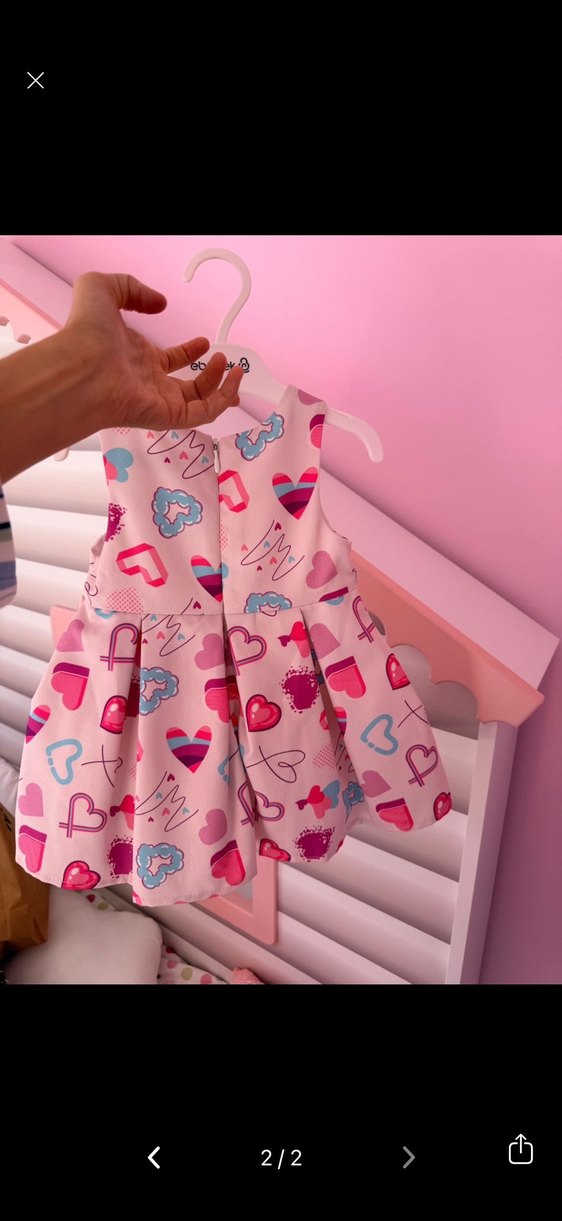 PANÇO MARKA Kız Çocuk Pembe Kalp Desenli Fırfırlı Elbise - Görsel 2