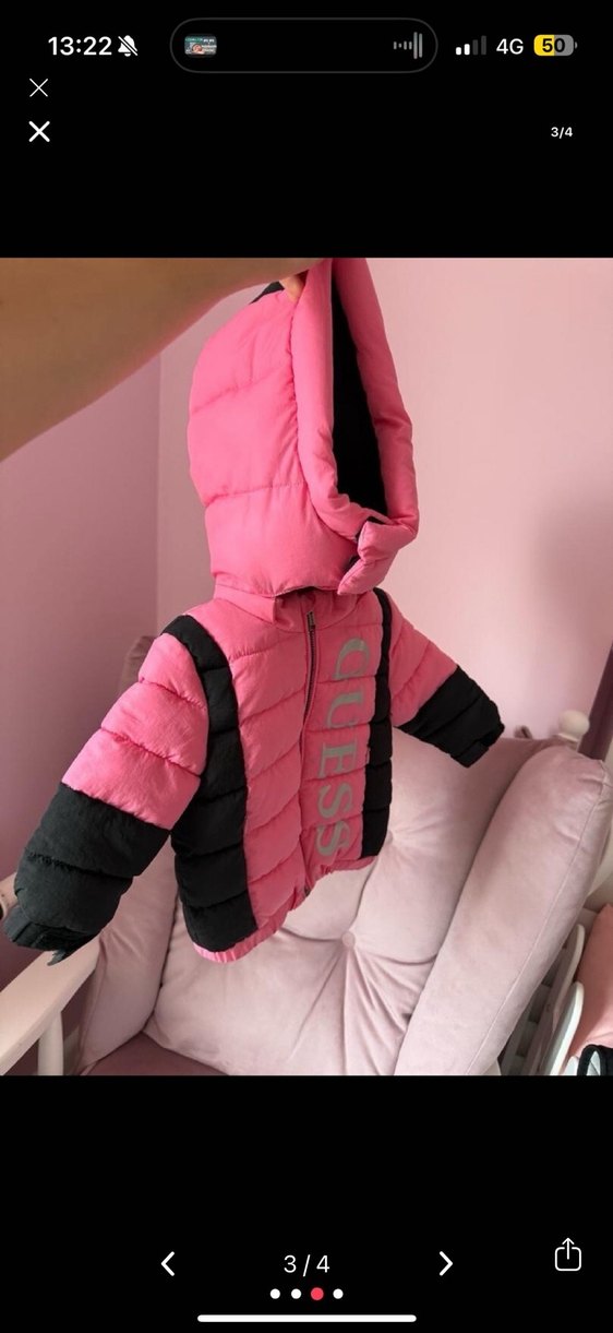 GUESS  Çocuk Pembe Kapüşonlu Fermuarlı Mont - Görsel 2