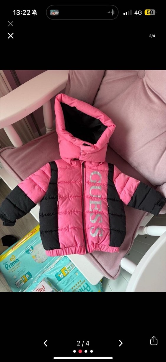 GUESS  Çocuk Pembe Kapüşonlu Fermuarlı Mont - Görsel 4