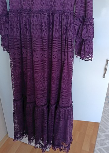 Bohem Mor Uzun Örgü Elbise - Görsel 3