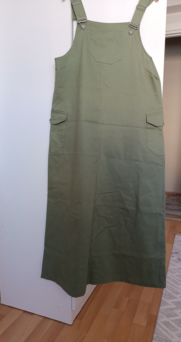 Kadın haki önü cepli askılı slopet - Görsel 2