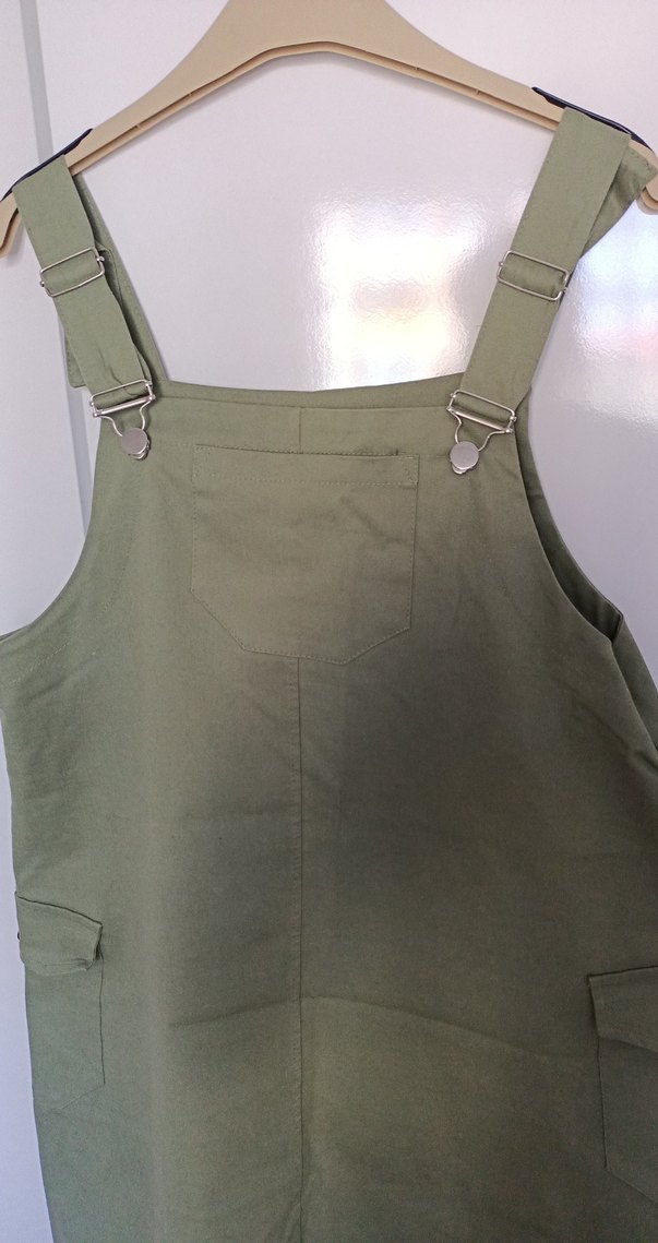 Kadın haki önü cepli askılı slopet - Görsel 3