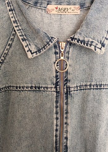 Buz mavisi Uzun Denim Elbise, Fermuarlı, Salaş Kesim - Görsel 2