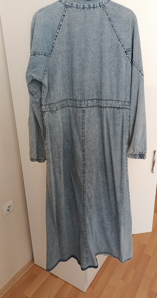 Buz mavisi Uzun Denim Elbise, Fermuarlı, Salaş Kesim - Görsel 3