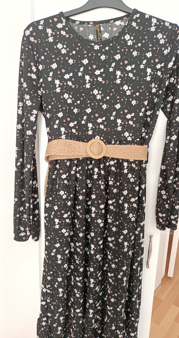 Desenli Uzun Siyah Bohem Elbise - Görsel 2