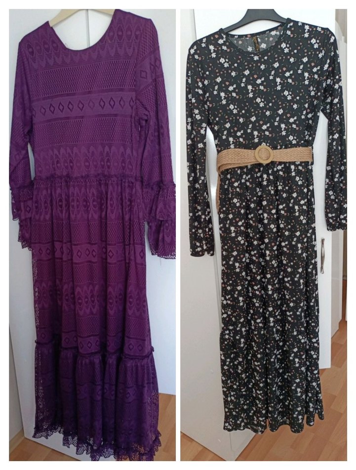 Dantel Detaylı Mor Elbise ve çiçek desenli siyah elbise - Görsel 2