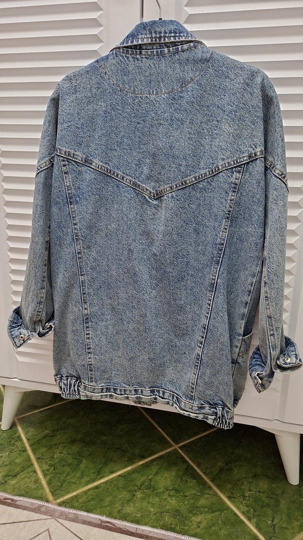 Düğmeli Gri Mavi Midi Denim Ceket - Görsel 2