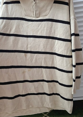 Diğer Bej Çizgili Kadın Triko Sweatshirt