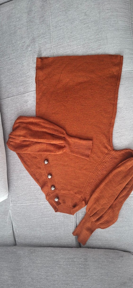 Düğmeli Yüksek Yakalı Kadın Triko Kazak - Görsel 3