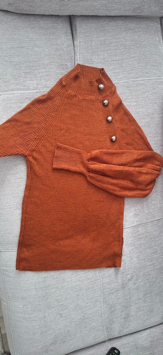 Düğmeli Yüksek Yakalı Kadın Triko Kazak - Görsel 2