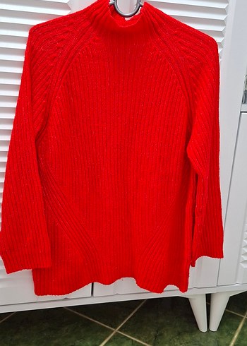 Kadın Kırmızı Boğazlı Triko Kazak - Görsel 2