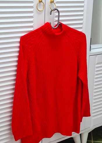 Kadın Kırmızı Boğazlı Triko Kazak - Görsel 4
