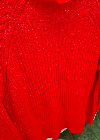 Kadın Kırmızı Boğazlı Triko Kazak - Görsel 3